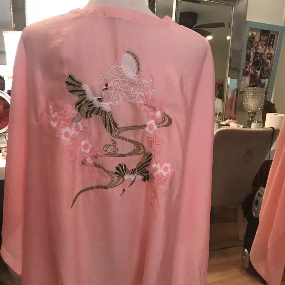 💥Anthropologie❤️pink silk embroid tunic
